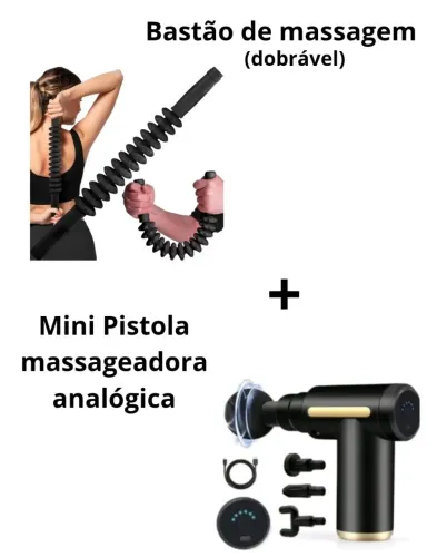 Kit Massagem: Bastão Dobrável + Mini Pistola Massageadora digital 
