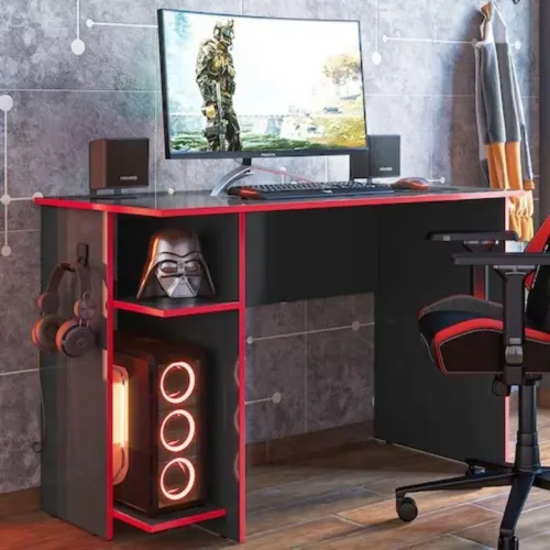 Mesa Gamer com Detalhes em Vermelho