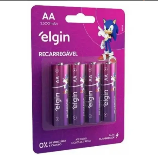 Pilha Recarregável Elgin 2500mah AA - Cartela com 4 Pilhas