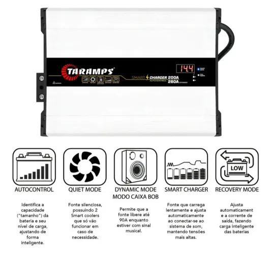 Fonte 12v e carregador de Bateria taramps 200A / 280A para som automotivo (usina 200A)