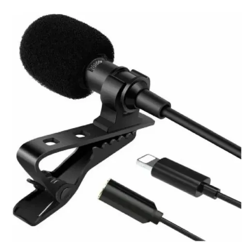 Microfone Lapela Com fio Para iPhone Profissional Conector Lightning