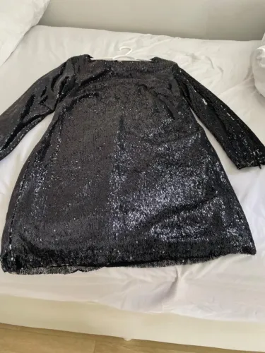 Vestido Animale Preto Em Paetês - Mangas Compridas - 42 (40)