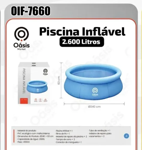 Piscina Inflável 2.600 Litros - Oásis Market