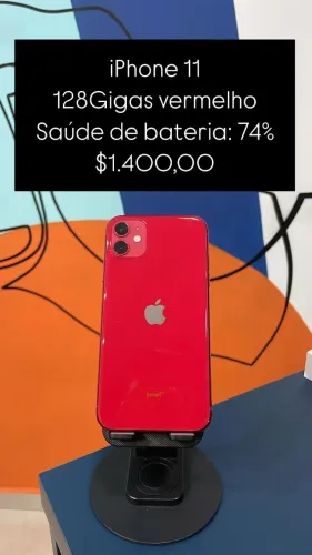 iphone 11 vermelho, 128gb/ saúde de bateria:74% / todo original/ $1.400,00/loja fisica