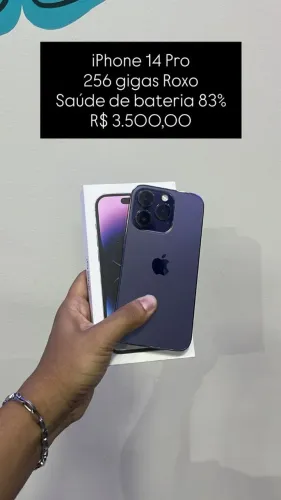 iPhone 14 Pro / 256GB / Roxo / Saúde de bateria 83% /R$ 3.500,00