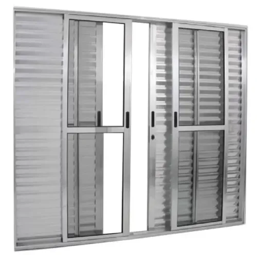 Porta balcão 6 folhas 2,10x1,50 Linha 25 com fechadura no alumínio brilhante