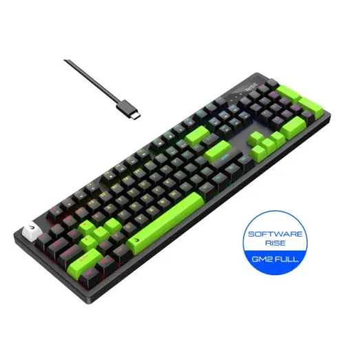 Teclado Mecânico Rise Mode GM2 Full Black and Green ARGB Switch Outemu Red, Novo, Lacrado