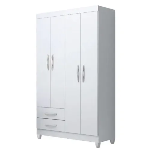 Guarda Roupa Solteiro 4 Portas 2 Gavetas Branco