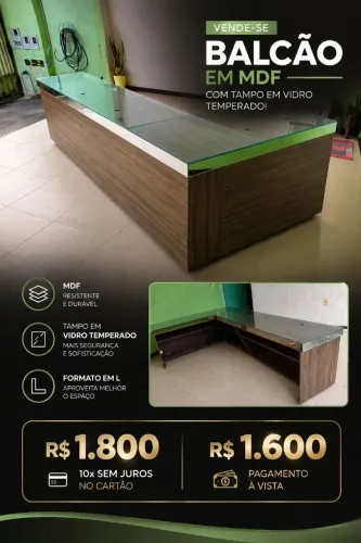 BALCÃO EM MDF ESCRITÓRIO / TAMPO DE VIDROS