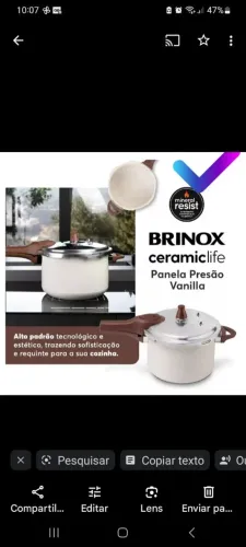 Panela de pressão indução revestimento de cerâmica brinox