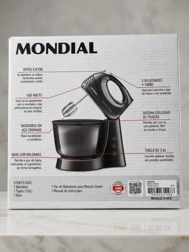 Batedeira Mondial Prática 400W Preta 127V Completa na Caixa