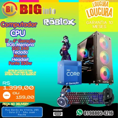 Computador Intel I7 4a Geração 8gb Ssd 240gb  Teclado Mouse Headset Fonte 350w - NOVO 