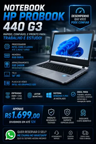 Notebook HP ProBook 440 G3 i5 8GB SSD 240GB Windows 11