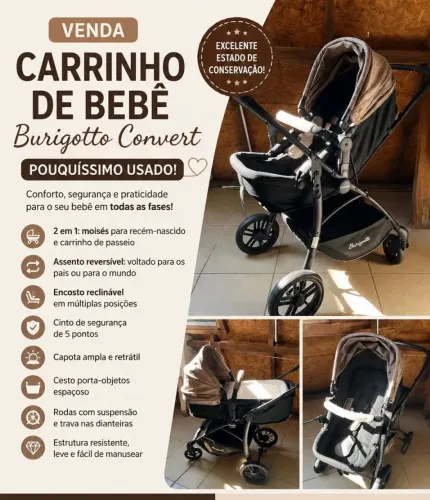 Carrinho de BB Burigotto converte capuccino( pouco usado)