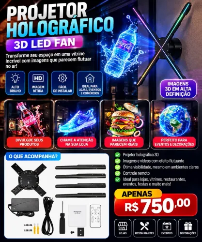 ? PROJETOR HOLOGRÁFICO 3D LED FAN - IMAGENS FLUTUANDO NO AR!