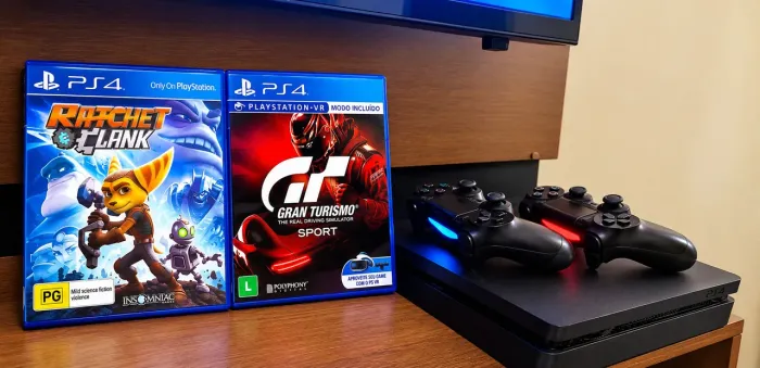 PS4 Slim + 2 controles + 5 jogos
