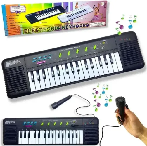 Teclado Com Microfone Karaokê Musical Infantil Preto