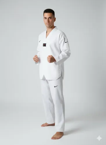 Dobok Taekwondo Nike Profissional Branco Gola V - Uniforme Completo Seminovo Bordado 1,80