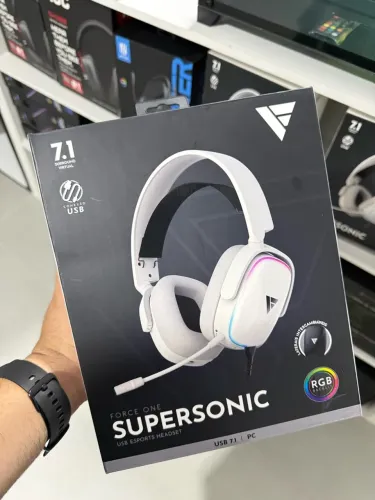 Headset Gamer Force One Supersonic 7.1 Surround USB RGB Branco