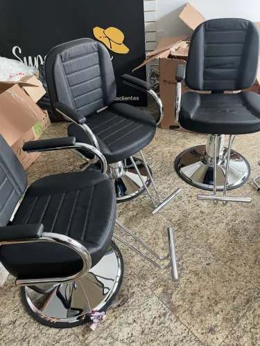 2 CADEIRA DE BARBEIRO PROFISSIONAL - PRETA + BASE CROMADA