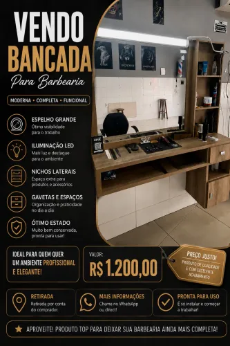 Cadeira e bancada para barbearia 