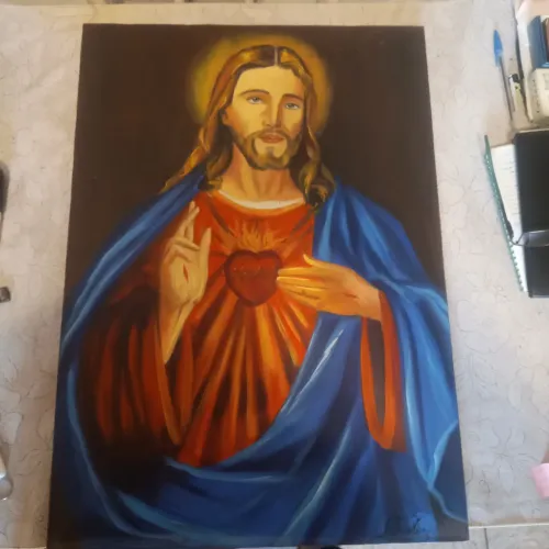 Quadro sagrado coração de jesus da artista plástica Mafelice