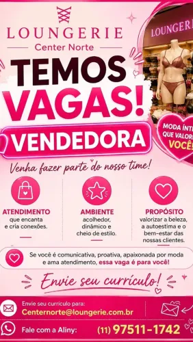Vaga de Vendedora Loja Loungerie