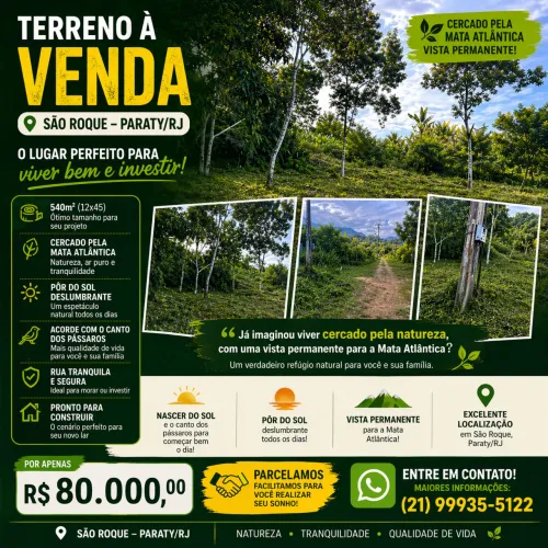 Terreno à Venda em São Roque - Paraty/RJ | 540 m² | Cercado pela Mata Atlântica