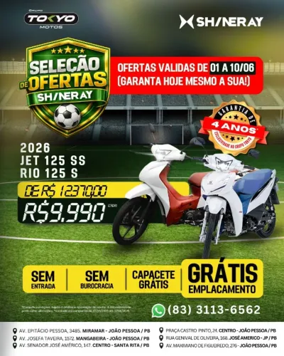 Shineray Jet 125 SS 2026 - Financie 100% Sem Entrada 