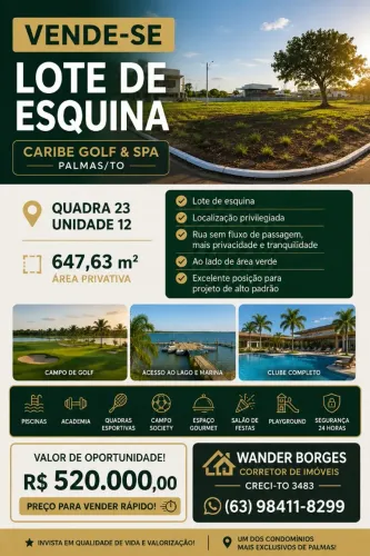 Lote no Caribe Golf de Esquina a venda