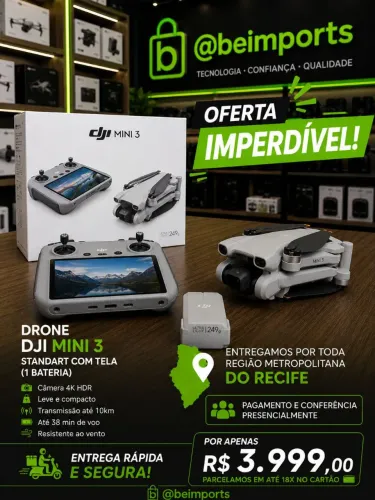 Drone DJI Mini 3 RC ( com Visor) Pronta Entrega - Em até 18X 