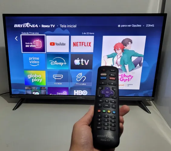 TV SMART BRITÂNIA ROKU 32" LED FULL BORDA INFINITA DOLBY AUDIO