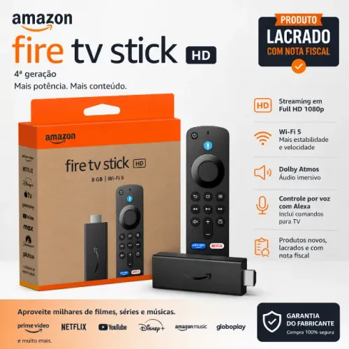 Fire Tv Stick Full Hd Amazon 4a Gen Preto 8GB 1GB WI-FI 5 (2024) Lacrado