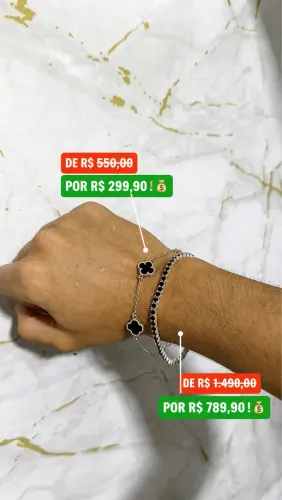Kit Pulseira Trevo Black + Pulseira Cravejada de Zircônia 