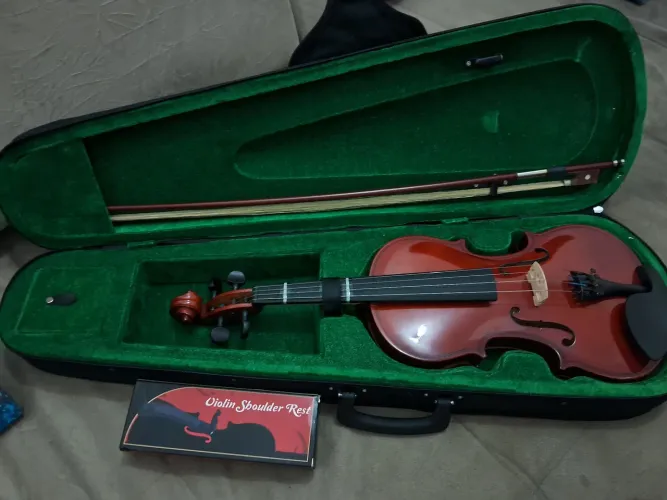 Violino Acústico com Arco + Estojo Rígido Luxo + Apoio de Ombro (Perfeito Estado)