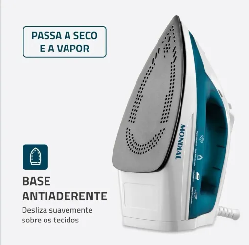Ferro de Passar Roupa a Vapor e a Seco Mondial F-32 Azul e Branco