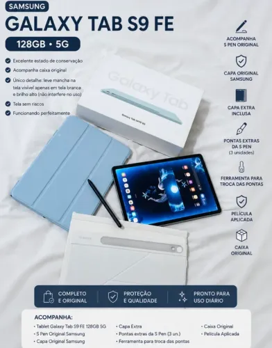 Samsung Galaxy Tab S9 FE 128GB 5G + S Pen + Capa Original