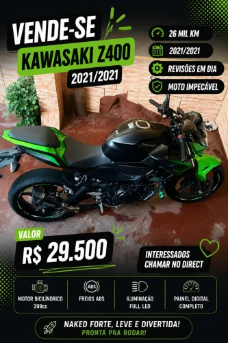 Kawasaki Z400 2021 - Baixa KM | Linda | Pronta pra rodar