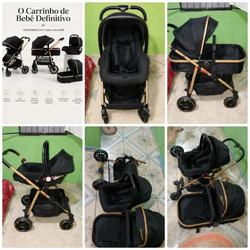 Carrinho completo 3 em 1 com Moisés e bebê conforto