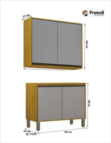 Aéreo Eduarda 80 Cm / Balcão Eduarda 80 Cm 3 Portas Cinanomo