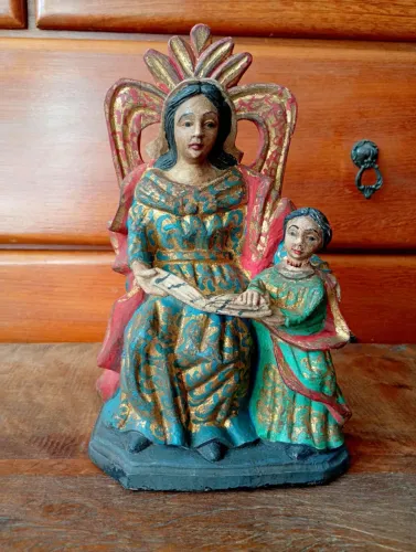 Escultura Sacra Santa Ana Francisco Costa em madeira