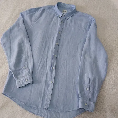camisa masculina zara linho azul m
