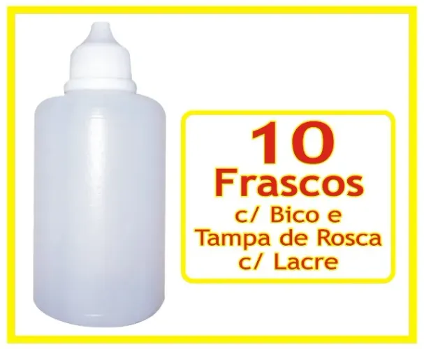 10 Frascos Plásticos de 100 Ml com Bico e Tampa de Rosca com Lacre