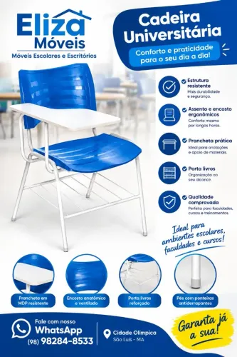 Cadeira universitária em polipropileno na cor azul