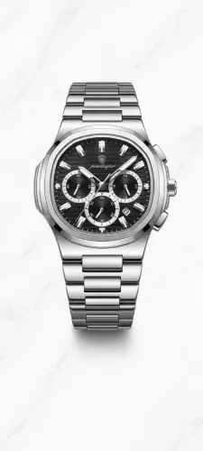 Elegante Relógio Poedagar Luxo Inox 834 Silver Black Cronógrafos Pulseira Aço Inoxidável