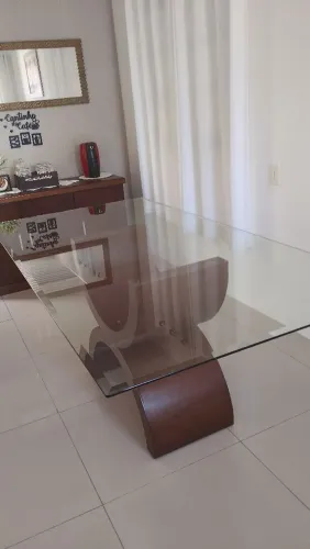 Mesa de Jantar 2m x 1m | Vidro Temperado 10mm | Madeira