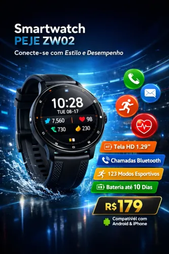 Smartwatch PEJE ZW02 - Novo, Original e Completo!