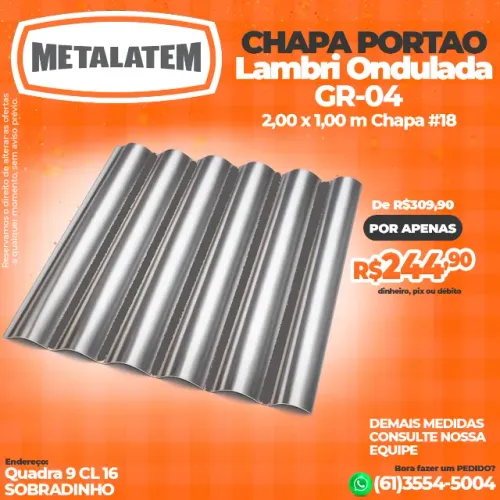 Chapa para Portão Lambri GR-04 Ondulada 2,00 x 1,00 m - Chapa #18