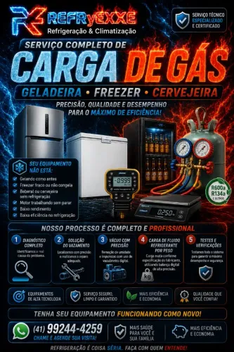Carga de gás Geladeira frezer e Cervejeira Tatuquara e Região 