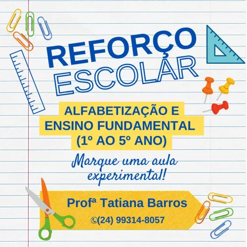 Reforço Escolar para alunos do 1° ao 5° ano do ensino fundamental.